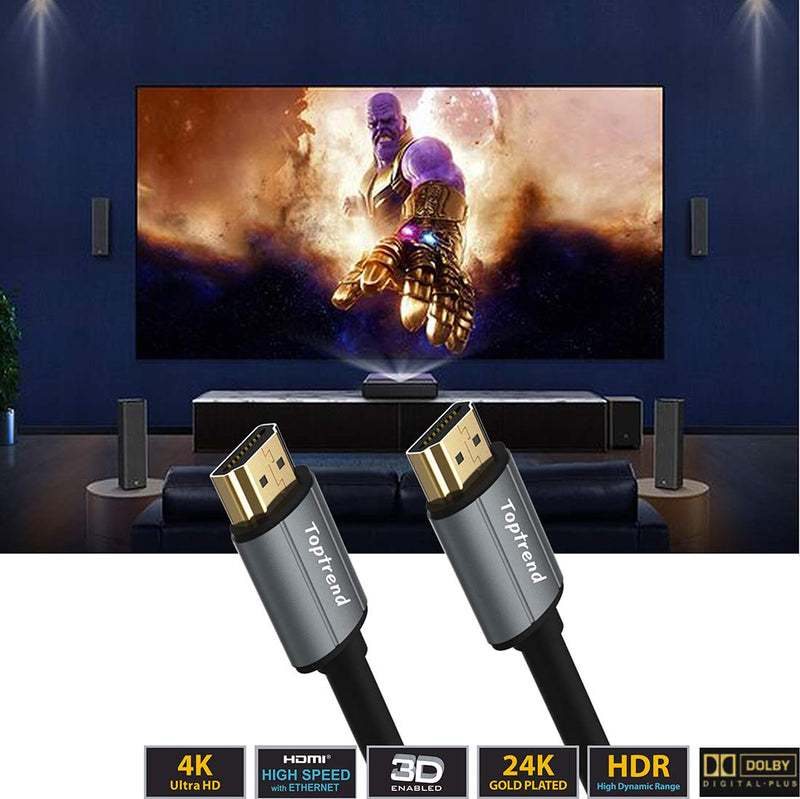 Toptrend 4K HDMI Cable 12ft-HDMI 2.0 Cable 1080p,3D,2160p,4K UHD,HDR,ARC,CL3 for in-Wall Installation,30AWG HDMI Cord for Most of HDMI Devices… 12 FT 18 Gbps