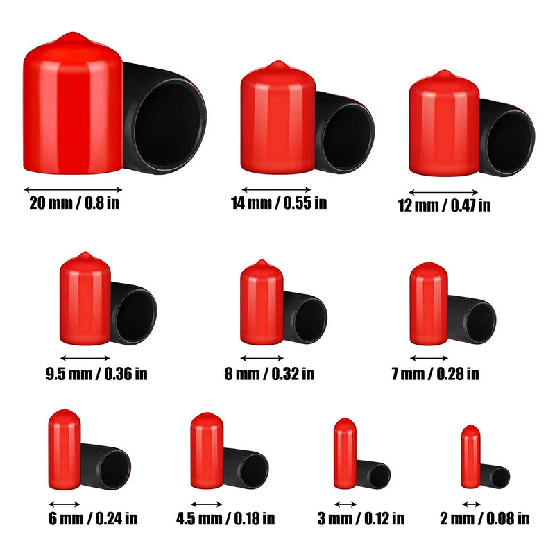 INKNOTE 400 PCS Round Vinyl Flexible End Caps Bolt Screw Rubber Thread Protector Safety Cover, Soft Rubber Cover for Indoor and Outdoor, Home Use, Construction Site Use, 10 Sizes in Red & Black
