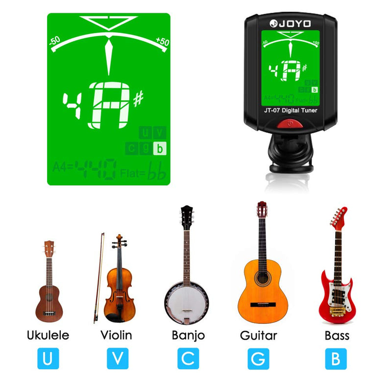 JOYO Guitar Tuner Clip on Chromatic Digital Tuner for Acoustic Guitar, Ukulele, Violin, Bass, Banjo, Mandola with Picks and Picks Holder