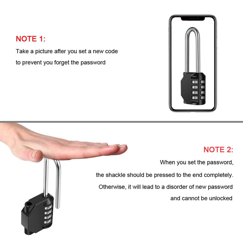 Disecu 2.5 Inch Long Shackle Combination Lock 4 Digit Outdoor Waterproof Padlock for School Locker, Gym Locker, Hasp Cabinet, Gate, Fence, Toolbox (Black, 2 Pack) Black