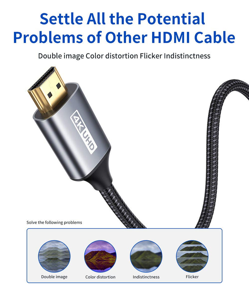 4K@60Hz HDMI Cable 10ft, JSAUX High Speed 18Gbps HDMI 2.0 Cable - 4K HDR, 3D, 2160P, 1080P, Ethernet - 28AWG Braided Cord - Audio Return(ARC) Compatible with UHD TV, Blu-ray, Xbox, PS4 PS3, PC-Grey Black