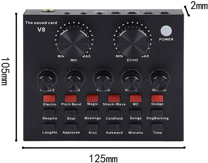Mini Sound Mixer Board for Live Streaming, Voice Changer Sound Card with Sound Effects(6H) 6H