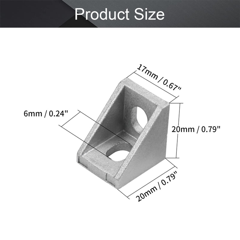 MroMax 20PCS Inner Angle Bracket Gusset Aluminum Alloy Inner Joint Bracket Suitable for 2020 Series Aluminum Extrusion Profile Silver