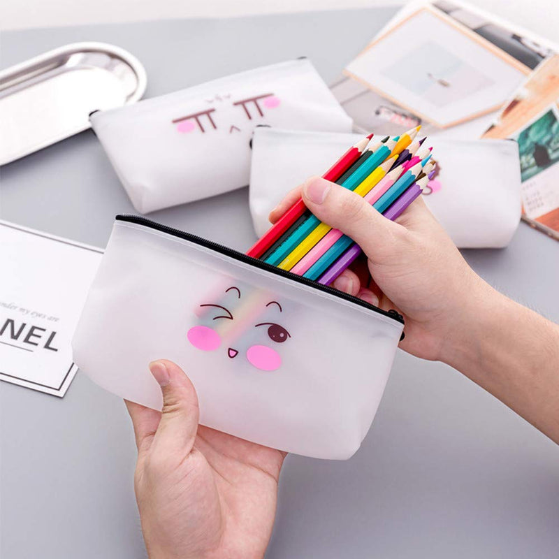 Funny live Kawaii Translucent Pen Pencil Case Waterproof Pen Bag School Office Accessories for Students Teens Boys and Girls Wallet Coin Purse Pouch Cartoon Kinds of Mood Case (2PCS)