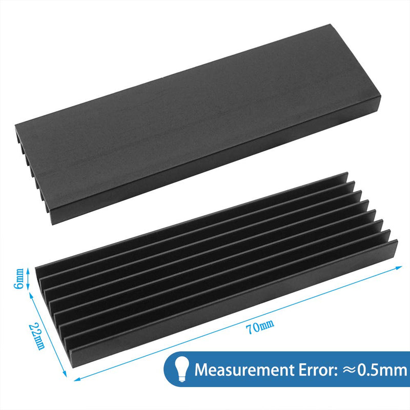 M.2 SSD Heatsink 4 Pack Aluminum Heatsink Cooler Cooling Fin with Thermal Adhesive Tape for M.2 SSD PC, 70x22x6mm, Black
