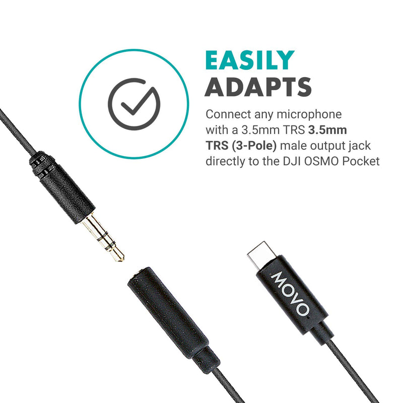 Movo PMA-1 DJI Osmo Pocket Microphone External Sound Adapter USB Type-C to 3.5mm TRS External Microphone and Audio Adapter is The Perfect Microphone Adapter for Your DJI Osmo Pocket Accessories kit