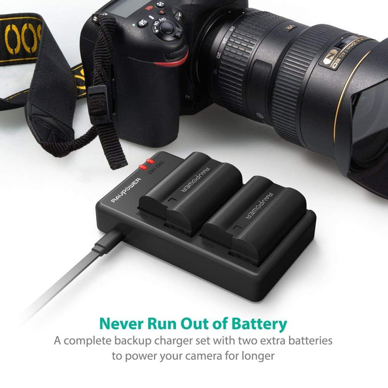 EN-EL15 EN EL15a RAVPower Battery Charger Set Compatible with Nikon d750, d7200, d7500, d850, d610, d500, MH-25a, d7200, z6, d810 Batteries (2-Pack, Micro USB Port, 2040mAh)