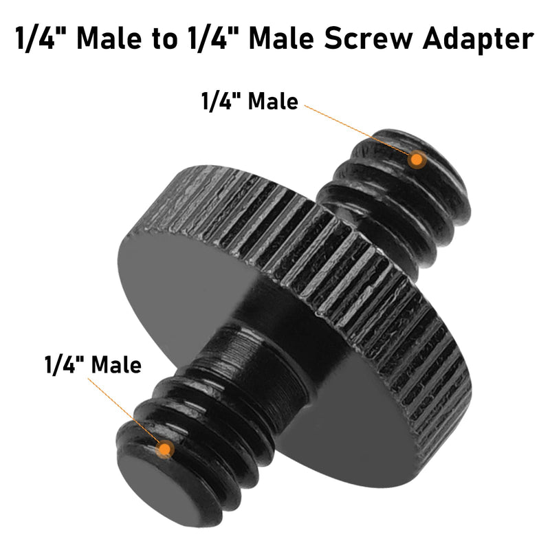 1/4" Male to 1/4" Male Threaded Tripod Screw Adapter Double Head Stud Standard Mounting Thread Converter for Camera Cage Mount Light Stand Monopo Shoulder Rig Tripod Black-6 Packs 6 Packs