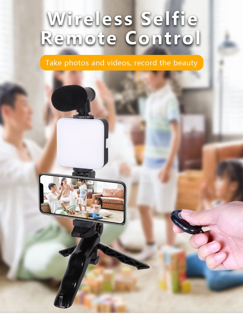 Samadex Video Microphone Vlogging Kit- Portable Studio Video Recording Microphone with Foldable mic Stand and Selfie Stick, Smartphone Camera Video Recording with 3 Brightness Level LED Light vlog