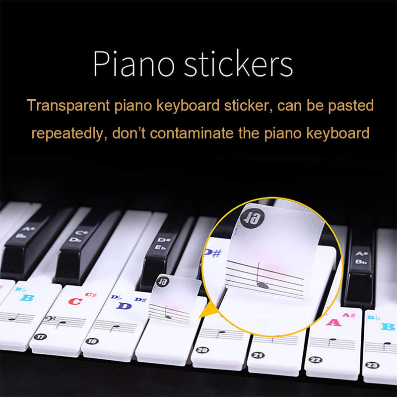 Lomodo 3 Pack Piano Keyboard Stickers for 37/49/54/61/88, White & Black, Transparent & Removable Piano Sticker, Leaves No Residue, Perfect for the Piano Beginners