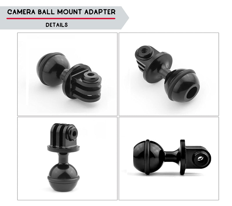 Ball Mount Adapter ,Gopro ram Style Mount for Gopro Full Range Series/Coyote/GitUp/AKASO/SJCAM Sports Camera, Compatible with RAM Style Mounts,Aluminum Alloy Ball Action Camera Bracket(Black) Red Ball Mount Adapter