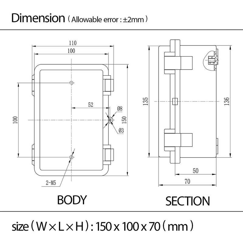 LMioEtool ABS Plastic Dustproof Waterproof IP65 Junction Box Hinged Shell Universal Electrical Project Enclosure Gray, with PC Transparent Clear Cover 5.9 x 3.9 x 2.8inch(150 x100 x70mm) 5.9"x3.9"x2.8" CC