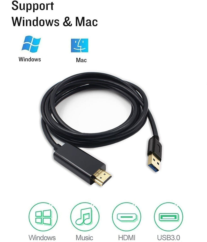 USB to HDMI Adapter Cable for Mac iOS Windows 10/8/7/Vista/XP, USB 3.0 to HDMI Male HD 1080P Monitor Display Audio Video Converter Cable Cord - 2M