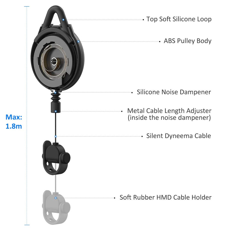 [Pro Version] KIWI design VR Cable Management, Retractable Ceiling Pulley System for HTC Vive/Vive Pro/Oculus Rift/Rift S/Link Cable for Oculus Quest/Quest 2/Valve Index VR Accessories (Black, 3 Pack)