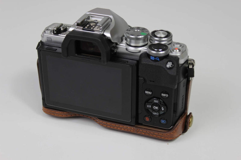 Bottom Opening Version for Olympus OM-D E-M10 Mark IV Full Protection PU Leather Camera Case Bag with Shoulder Strap Dark Brown