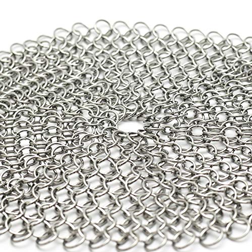 316 Premium Stainless Steel Cast Iron Cleaner, 7"x7"Round Metal Scrubber with Hanging Ring,Chainmail Scrubber for Skillet, Ultra-hygienic Anti-Rust Cast Iron Scraper