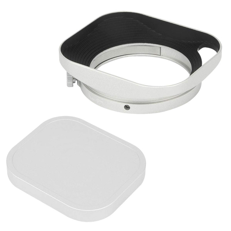 Haoge LH-M36W Square Metal Lens Hood Hollow Out Designed with Cap for Leica Summicron 35mm f2, Summicron M 35mm f2, Summicron-M 35mm f2 ASPH and Elmarit-M 28mm f2.8 ASPH Lens Silver