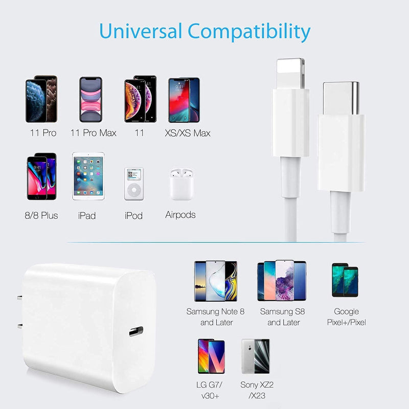 USB C iPhone Fast Charger with Cable, 18W PD Type C Charger Fast Wall Charger with 5ft USB C to Lightning Cable Compatible with iPhone 12 Pro 11 Xs Max XR X 8 Plus iPad Pro and iPad Air 3 iPad Mini 5