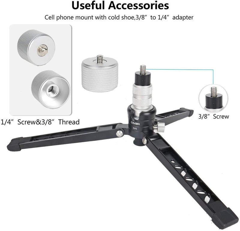 Tabletop Mini Tripod, Cayer SV5 Alumunium Portable Desktop Tripod Stand with 3/8"-16 Mounting Screw for Cayer Monopods, DSLR Camera, Video Camcorder, Mobile Phone and Action Cameras