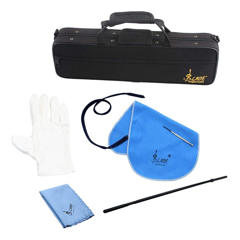 Mowind 16 Holes C Flute Case 600D Foam Cotton Padding with Flute Cleaning Kit Set Cleaning Cloth Stick Cork Grease Screwdriver Gloves