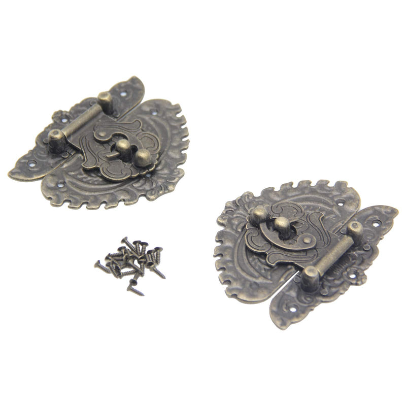 2Pcs Latch Hasp Antique Brass Decorative Hasp Jewelry Wooden Box Hasp Latch Lock with Screws for Drawer Cabinet Jewelry Wooden Case Box Antique Bronze Lock, 86x76mm 86*76mm