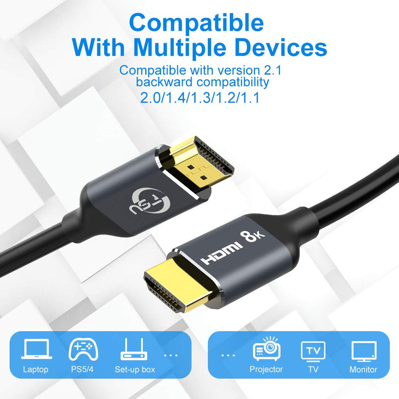 FSU 8K HDMI 2.1 Cable, 3.3FT/1M 48Gbps High Speed HDMI Cord, 8K@60Hz Ultra HD, 4K@120Hz, 144Hz eARC HDR10 4:4:4 HDCP 2.2&2.3, Compatible Laptop/Projector/Monitor/Fire TV Playstation 5/PS4/Xbox One