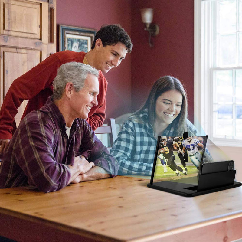 12'' Screen Magnifier For Cell Phone|Mobile Phone Magnifying Projector Screen With Stand.3D Portable Universal Screen Amplifier For Video And Gaming | Screen Magnifying Phone Mount For All Smartphones Black
