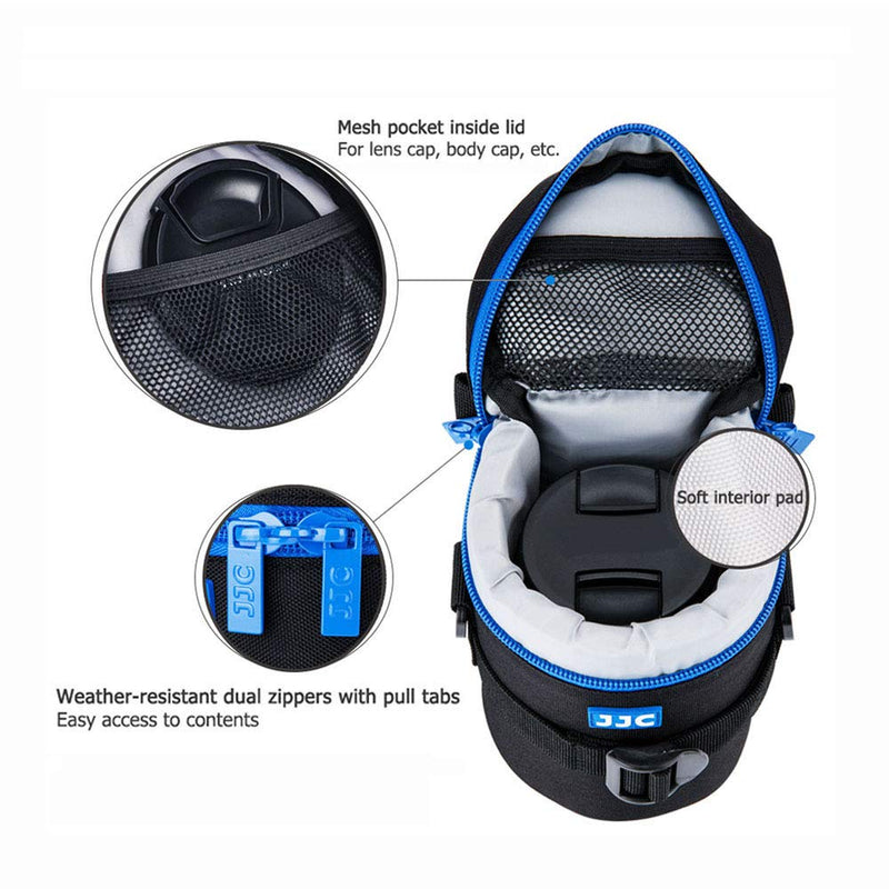 JJC Camera Lens Pouch Case for Canon EF 35mm Nikon AF-S 55-200mm 18-300mm Tamron AF 18-200mm Fujifilm XF 56mm & More, Zipper Polyester Lens Protective Bag Interior Size 3.15x5.98” M