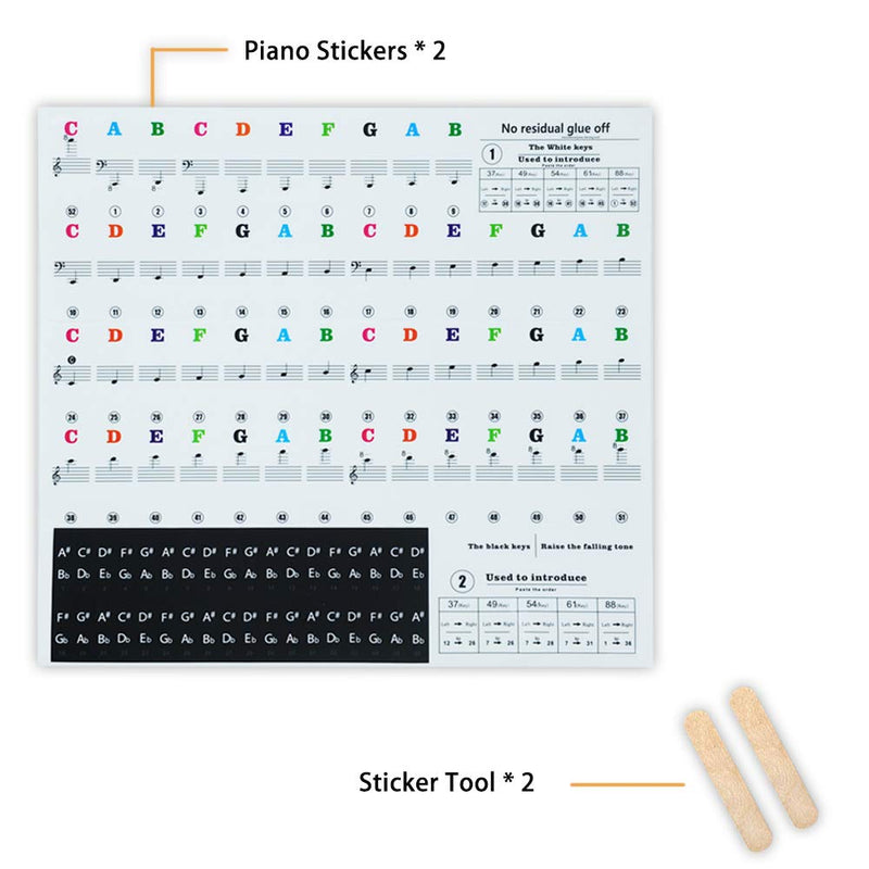 IHUIXINHE Piano Keyboard Stickers, for 37/49/54/61/88 Keys,Colorful Bigger Letter Transparent Thinner Material&Removable, for Piano, Keyboard,for Piano Beginners&Veterans, Repeated Use (2 Pack)
