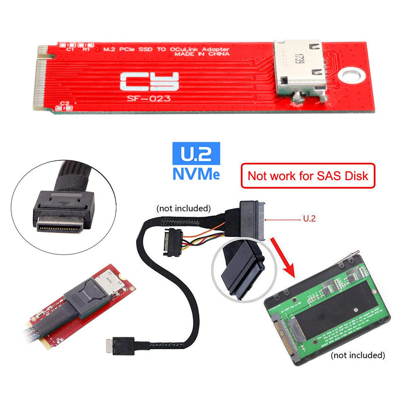 [AUSTRALIA] - CY Adapter PCI-E 4.0 M.2 M-Key to Oculink SFF-8612 SFF-8611 Host Adapter for PCIe Nvme SSD 2260 Black 8654-8482*4 NVME 2260 