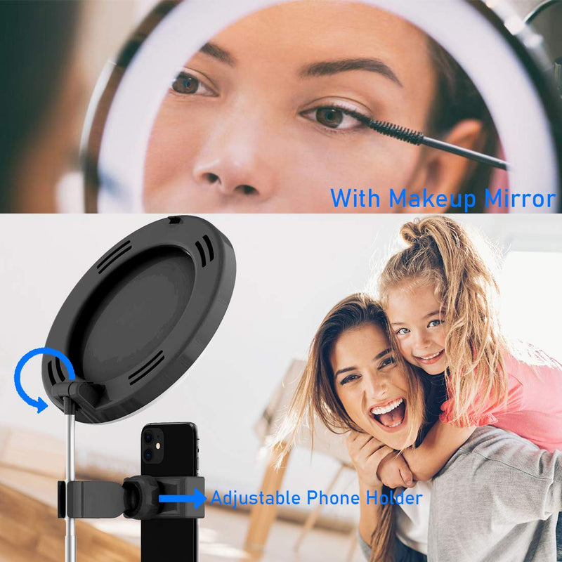 6.5" Desk Ring Light, Video Conference Recording Photography with Stand, Makeup Mirror & Phone Holder, 3 Light Modes with Remote for YouTube/Streaming/Tiktok, Selfie Foldable