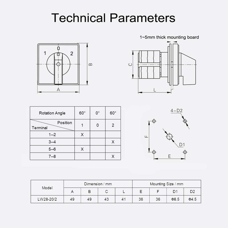 [AUSTRALIA] - VictorsHome Changeover Switch LW28-20 3 Positions 8 Terminals Universal Rotary Cam Selector Latching Switches 550V 20A 8 Terminals 20A 