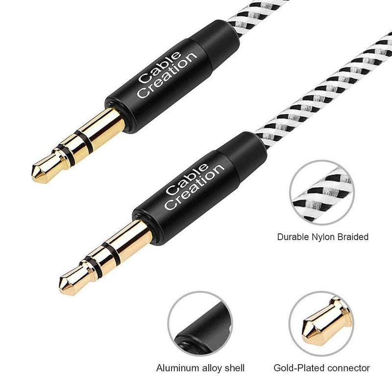 3 Feet Aux Cable,CableCreation 3.5mm Male to Male Auxiliary Audio Stereo Cord Compatible with Car,Headphones, iPods, iPhones, iPads,Tablets,Laptops,Android Smart Phones& More, 1M /Black & White [1-PACK] 3.0 Feet Black & White