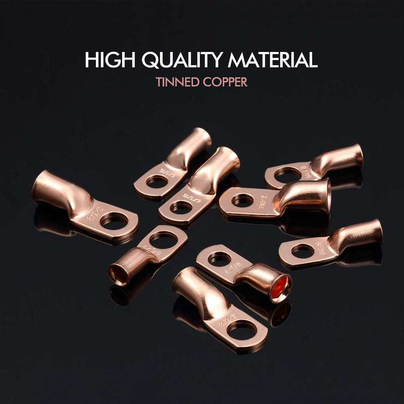 60 Pieces AWG Battery Cable Lugs, 2-6 Gauge Wire Lugs Ring Terminal Connectors with Heat Shrink Tubing Wrap Cable Sleeve for Inverters, Battery, Automotive Applications (Rose Gold) Rose Gold