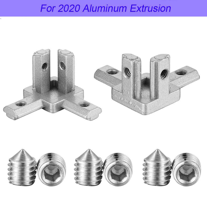 8 Pcs 2020 Series 3-Way End Corner Bracket Solid Connector with M4x 5mm Screws for 6mm Slot Aluminum Profile Accessories(Silver) 8 Sets Silver for 2020 Series 3-way end connectors