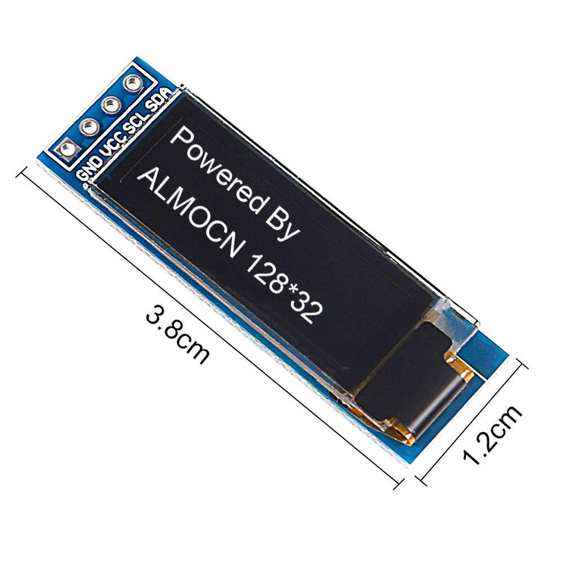 ALMOCN 2PCS 0.91 Inch IIC OLED Display Module I2C SSD 1306 LED 128X32 Screen Driver DC 3.3V~5V (White)