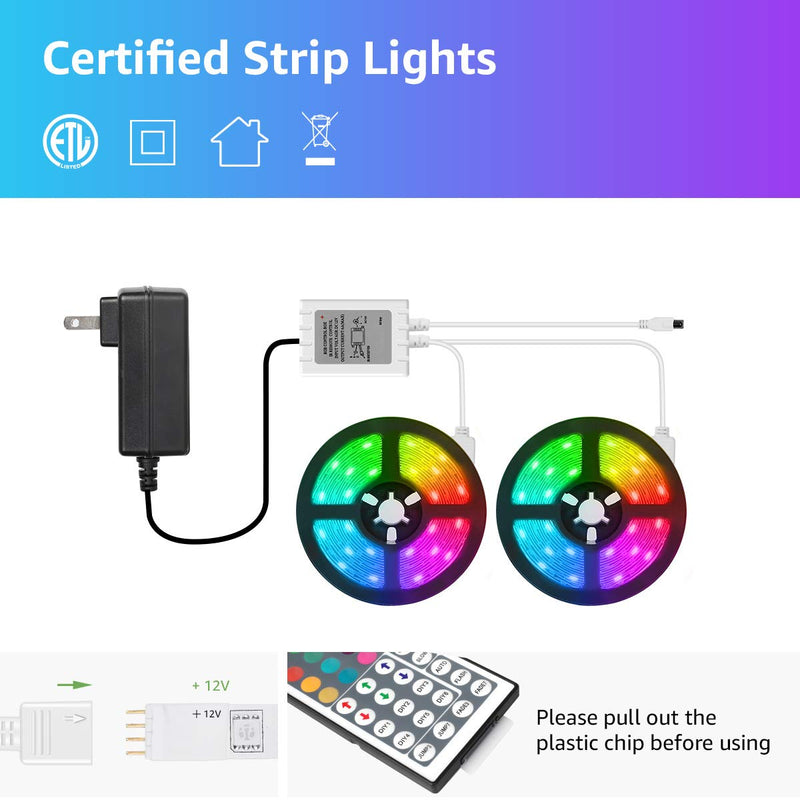 [AUSTRALIA] - Lepro LED Strip Lights, 32.8ft RGB LED Strip Lights with 44 Keys IR Remote and 12V Power Supply, Flexible Color Changing 5050 300 LEDs Light Strips Kit for Bedroom, Home, Kitchen(2X16.4ft） 