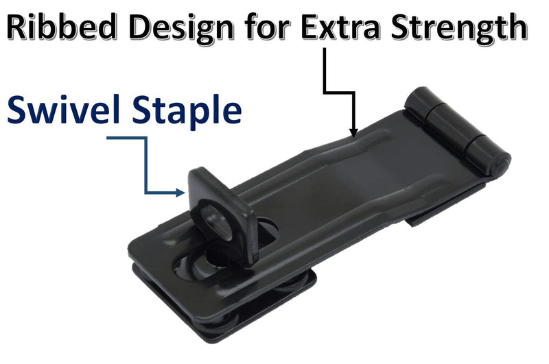 QCAA HASP and Swivel Staple, 4-1/2", Steel, Black, 2 Pack, Made in Taiwan Black(4-1/2")