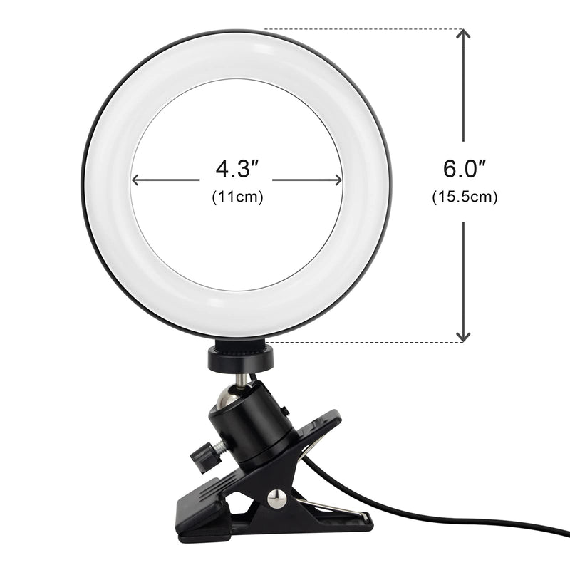 6" Ring Light with Clip Clamp Mount for Laptop Phone for Zoom Meetings, Makeup, YouTube, TIK Tok, Vlogs Selfie 3 Light Modes