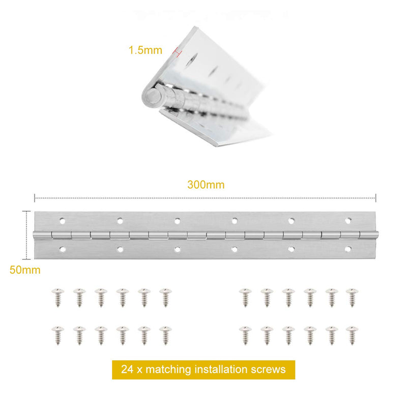 BEAMNOVA 2 Pcs Piano Hinge Continuous Hinges 2x12 Inch 304 Stainless Steel with Screws