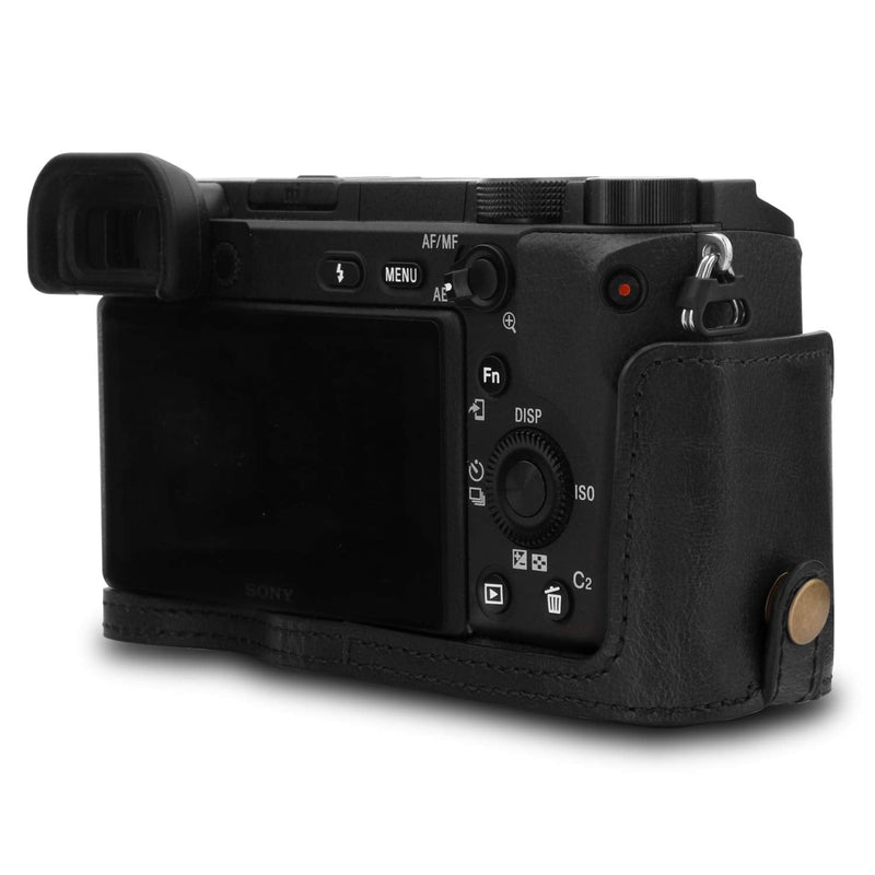MegaGear Ever Ready Leather Camera Case Compatible with Sony Alpha A6100, A6400 (16-50mm) Black