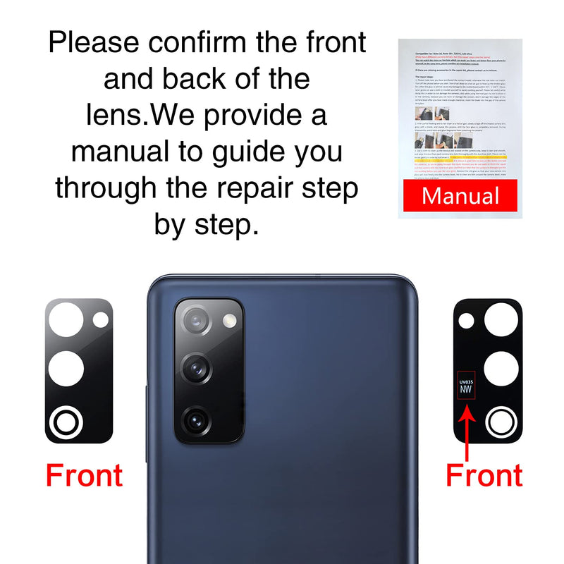 2PCS Galaxy S20 FE Back Rear Camera Lens Glass Replacement, ASDAWN Back Lens Glass for Samsung Galaxy S20 FE 6.5 inches All Carriers with Installation Manual + Repair Tool Set(Black) Black