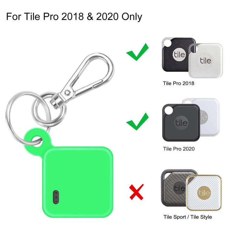 [2 Pack] Fintie Silicone Case with Carabiner Keychain for Tile Pro (2020 & 2018), Anti-Scratch Lightweight Soft Protective Sleeve Skin Cover, Green-Glow in The Dark Green-Glow in The Dark x 2