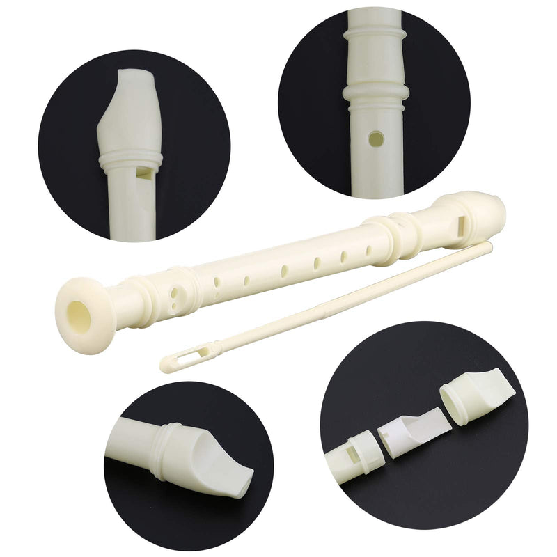 AIEX 5Pcs 8 Hole Soprano Descant Recorder with Cleaning Rod, Plastic Recorder Musical Instrument for Kids Adults Beginners, Ivory White