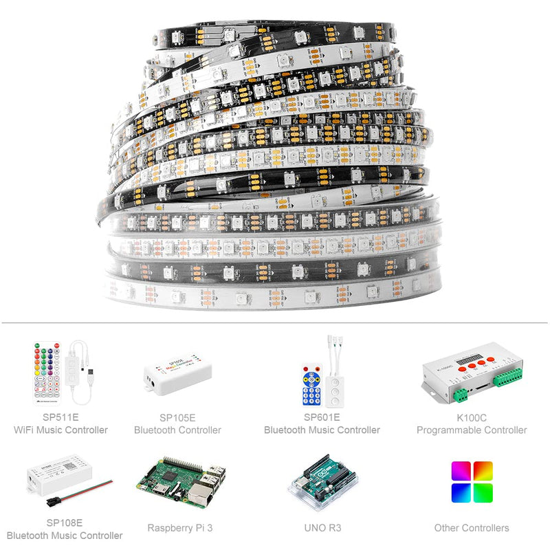 BTF-LIGHTING WS2812B RGB 5050SMD Individual Addressable 3.3FT 60(2x30)Pixels/m Flexible Black PCB Full Color LED Pixel Strip Dream Color IP30 Non-Waterproof for Bedroom,DIY Project Only DC5V Black Pcb Ip30 3.2FT 60LEDs