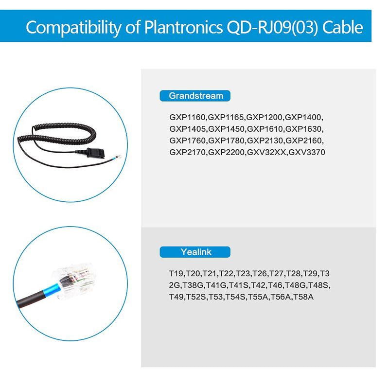 Telephone-Headset Microphone Noise-Cancelling Headphone QD - Quick Disconnect Call Center Headset with RJ09 Cables Compatible with Polycom,Yealink,Grandstream,Snom,Fanvil,Aastra,Mitel,Digium Phones