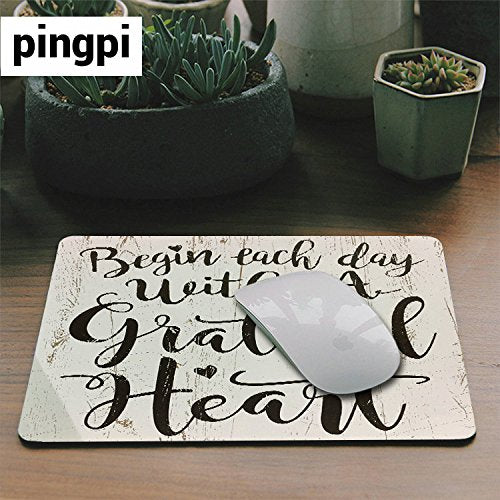 Pingpi Gaming Mouse Pad Custom, Begin Each Day with a Grateful Heart Wood Signs with Sayings,Personalized Design Non-Slip Rubber Mousepad P74