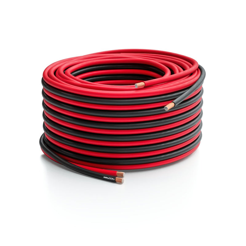 deleyCON 10m (32.81 ft.) Loudspeaker Cable 2x 1.5mm² Speaker Cable CCA Copper-Coated Aluminium 2x48x0.20mm Filaments Polarity Marking - Red/Black 10 meters (32.81 ft.) Red / Black