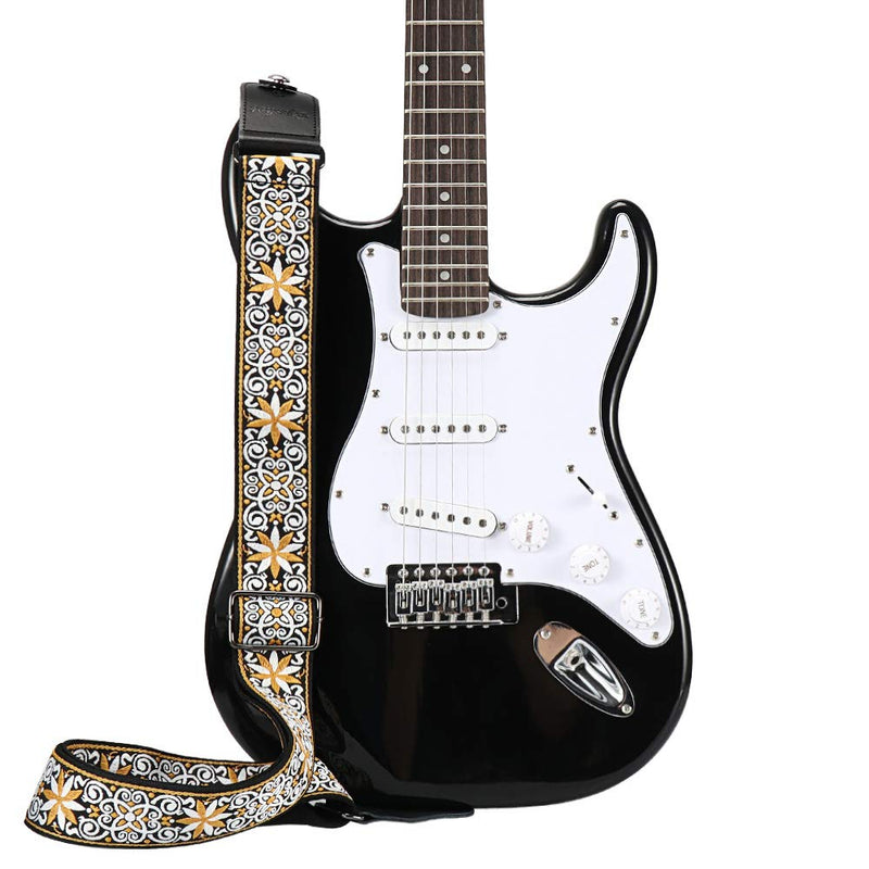 Eyeshot Guitar Strap Adjustable Jacquard Woven Guitar Strap with Genuine Leather End, Acoustic Electric Bass Vintage Guitar Strap with Strap Locks & Strap Picks Jacquard King Style