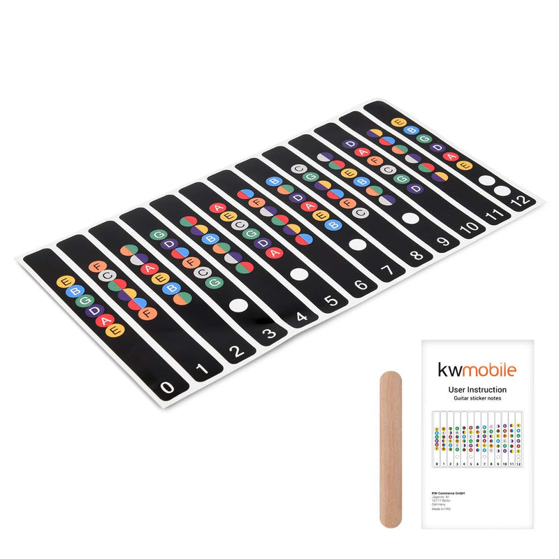 kwmobile Guitar Fretboard Stickers Set - Guitar Note Stickers for Acoustic and Electric 6-String Guitars - Fret Stickers for Learning - Black